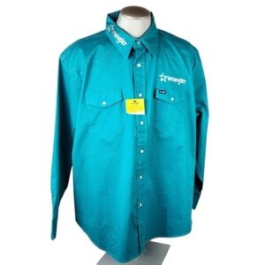 Wrangler Advanced Comfort Snap Front Shirt Embroidered Teal Green Size 3X
